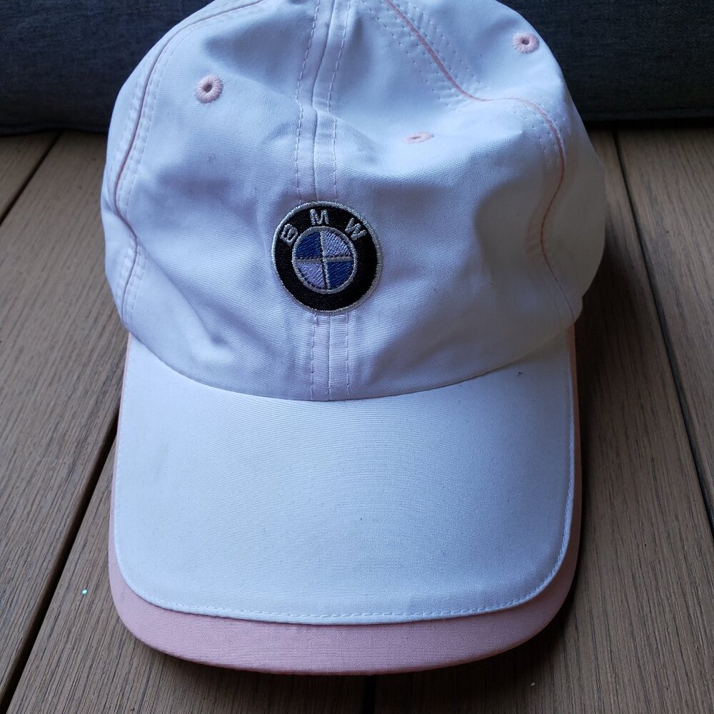 EUC vintage BMW Lifestyle authentic logo cap (OS) winning white /pink colorblock